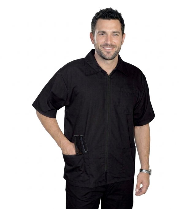 Microfiber Unisex Barber Set with Collar - 4 pockets (3 Pockets Jacket with Zip  & 1 Pocket Pant), Half Sleeves