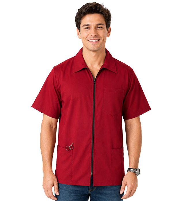 Microfiber Unisex Barber Jacket with Collar and Zipper - 3 pockets, Half Sleeves