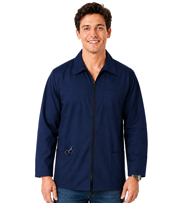 Poplin fabric Barber jacket with collar 3 pocket with zipper full sleeve