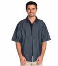 Denim Barber Jacket with Collar Without Pockets Half Sleeve with Snap Buttons