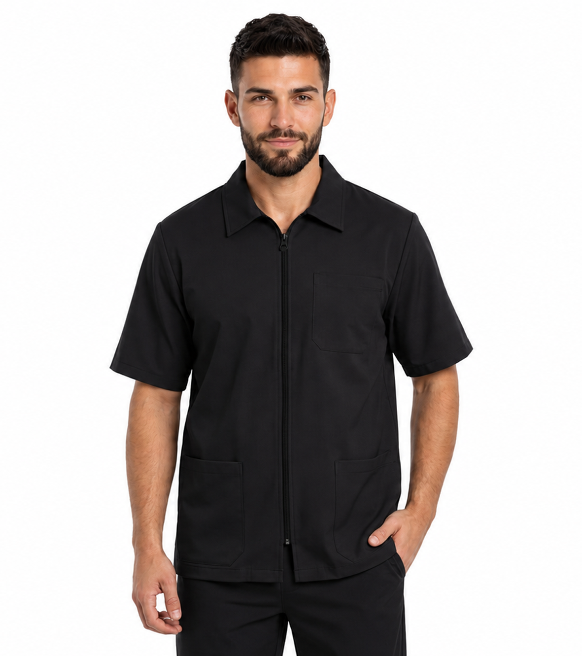 Poplin Unisex Barber Set with Collar -9 Pockets Half Sleeves (Jacket 3 Pocket With Zip And Bottom 6 Pocket Cargo )