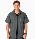 Poplin Unisex Barber Jacket with Collar and Snap Buttons - 3 Pockets, Half Sleeves