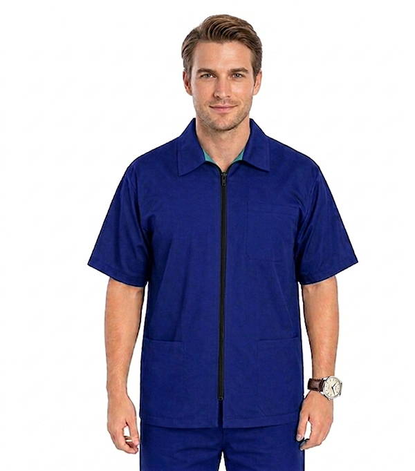 Microfiber Unisex Barber Set with Collar -6 Pockets Half Sleeve (Jacket 3 Pocket With Zip And Bottom 3 Pocket)