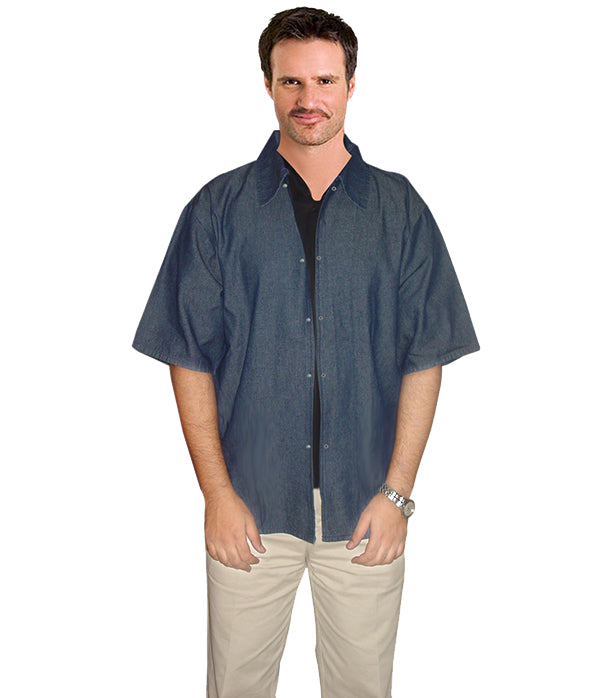 Denim Barber Jacket with Collar Without Pockets Half Sleeve with Snap Button
