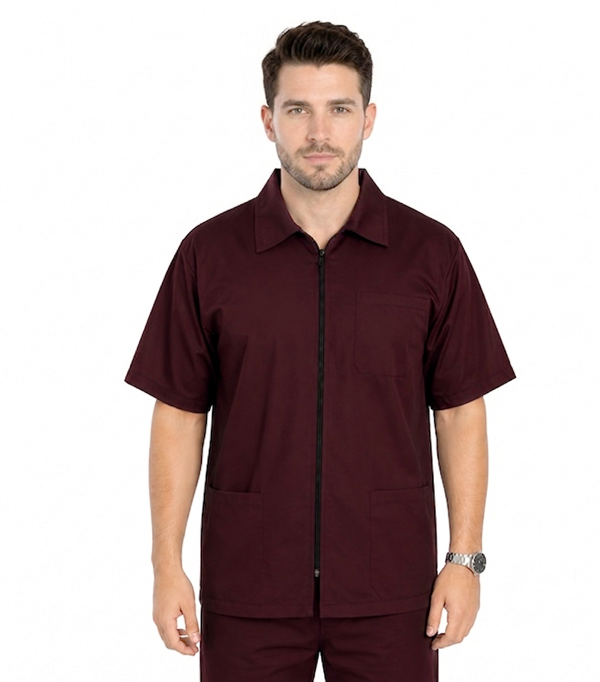 Microfiber Unisex Barber Set with Collar -9 Pockets Half Sleeves (Jacket 3 Pocket With Zip And Bottom 6 Pocket Cargo )