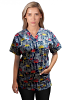 Printed scrub set 4 pocket ladies half sleeve Building And Bus 