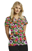 Pink Rose Print Scrub Set 4 Pockets Ladies Half Sleeves