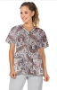 Top v neck 2 pocket half sleeve in Brown Paisley 