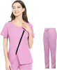 Microfiber Stretch Women's Scrub Set with Scrub Top Diagonal Zipper and Scrub Pant 6 Pockets with matching drawstring