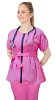 Stretchable Womens Fashion Scrub Set with Front Zipper and Belt Scrub Top and 4 Pockets Scrub Pant (2 side pockets and 2 cargo pockets) in 35% Cotton 60% Polyester 5% Spandex