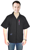 Microfiber Stretch Barber jacket with collar 3 pockets (zipper on two bottom pockets) half sleeve with zipper (97% Polyester,3% Spandex)