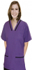 Microfiber Stretch Contrast bias v-neck tunic style 2 pocket top half sleeve in (97% POLYESTER, 3% SPANDEX )
