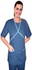 Microfiber Stretch Ruffle at neck double crossover style 2 pocket top half sleeve in (97% POLYESTER, 3% SPANDEX)