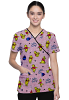 Pooh Printed Scrub Set Mock Wrap With Black Piping