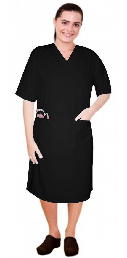 Microfiber v neck half sleeve nursing dress with zip and 2 front pockets knee length (100% Polyester)