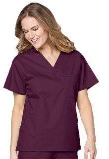 Microfiber Stretch Top v neck 1 pocket solid ladies half sleeve in 97% Polyester 3% Spandex