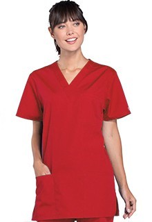 Microfiber Stretch Top v neck 2 pocket solid ladies half sleeve in 97% Polyester 3% Spandex