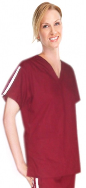 Poplin Top 2 pocket half sleeve double vertical style trim ladies (65% Polyester, 35% Cotton)