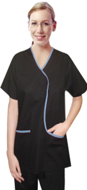 Poplin Top 2 pocket ladies half sleeve contrast piping L style top solid (65% Polyester, 35% Cotton)