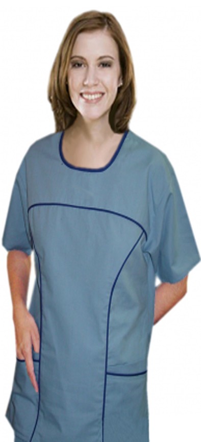 Poplin Top 4 pocket scoop neck half sleeve contrast piping (65% Polyester, 35% Cotton)