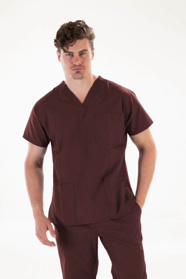Interlock Stretch (100% polyester) Scrub set 6 pocket solid unisex half sleeves(3 pocket top 3 pocket pant), Top with  1 Chest and 2 Lower Pockets  and Normal Bottom with 2 Side Pockets and 1 Back Pocket