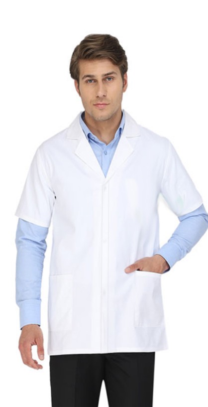 Poplin Unisex Lab Coat Half Sleeve, Covered Snap Buttons, 3 Pockets for Food Processing Industry (65% Polyester, 35% Cotton)