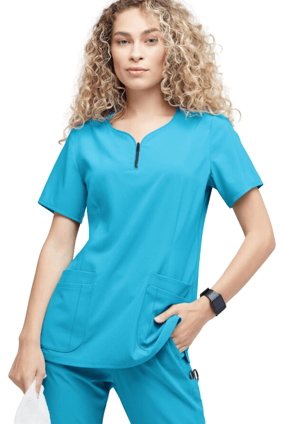 Microfiber Women's Scrub Top 4-Pocket Curved Neck with Zip  (100% Polyester)