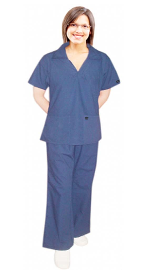 Microfiber Collar style Scrub Set 4 Pocket ladies 2 pocket top half sleeve with 2 side pockets pant flare leg with drawstring and elastic both. (100% POLYESTER) 