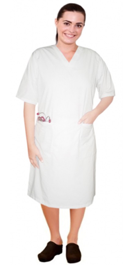 Microfiber Stretch V neck half sleeve nursing dress with zip and 2 front pockets knee length (97% Polyester,3% Spandex)