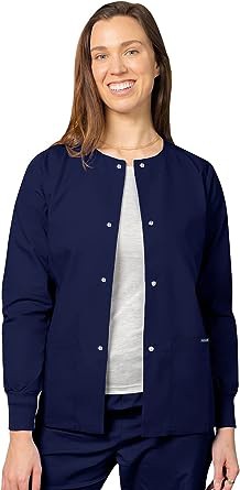 Microfiber Stretch Scrub Jacket 2 pocket solid unisex full sleeve with rib and snap button in 97% polyester, 3% spandex