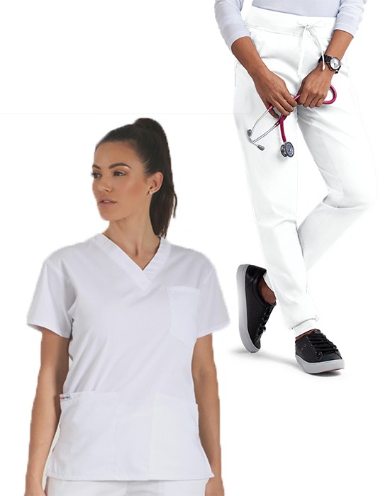 Microfiber Stretch Jogger Scrub Set 4 pocket solid ladies half sleeve (top 2 pocket and pant 1 cargo pocket & 1 back pocket)  in (97% POLYESTER, 3% SPANDEX)