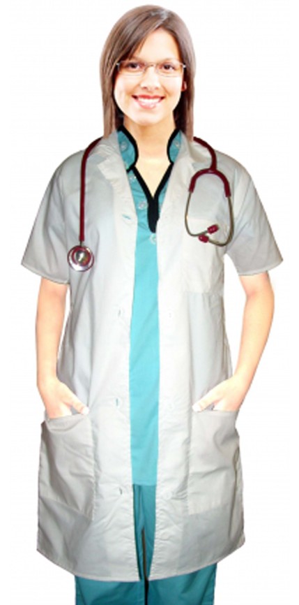 Microfiber Stretch labcoat ladies half sleeve with plastic buttons 3 pocket solid in 36 38 40 42 lengths