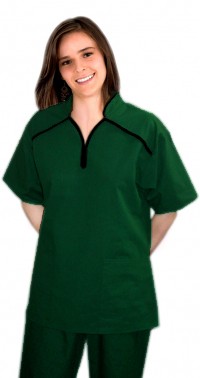 Microfiber Stretch m style collar 4 pocket ladies scrub set half sleeve (top 2 pkt with bottom 2 pkt boot cut) in 97% Polyester 3% Spandex
