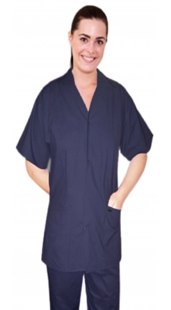 Microfiber Stretch Scrub set 4 pocket solid ladies front open collar with snap buttons half sleeve (2 pocket top 2 pocket boot cut pant)  in (97% POLYESTER, 3% SPANDEX)