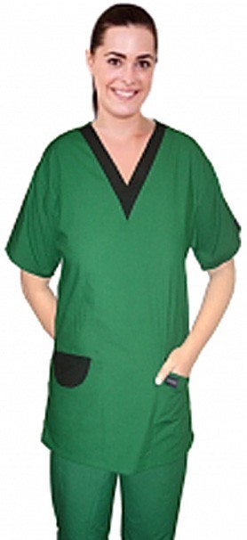 Microfiber Top v neck 2 pocket half sleeve with v contrast and 2 pocket flaps (100% POLYESTER) 