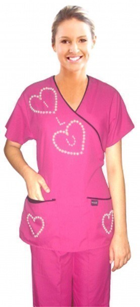 Stretchable Stylish set love heart style mockwrap set half sleeve (top 3pkt with bottom 2pkt bootcut) in 35% Cotton 60% Polyester 5% Spandex