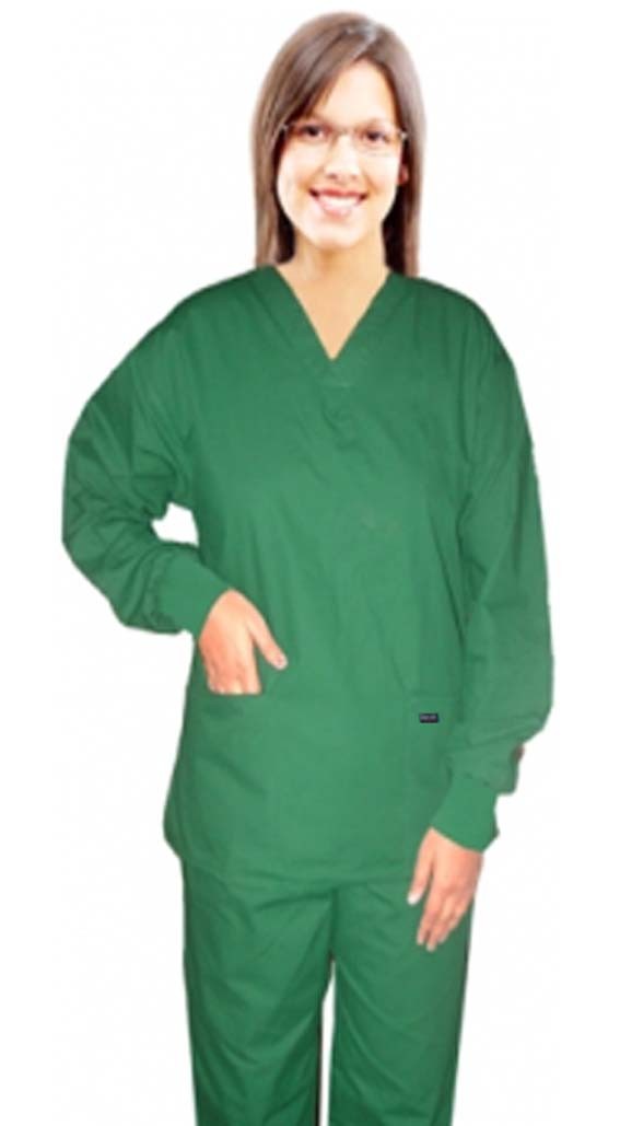 Stretchable Full sleeve with rib scrub set 4 pocket solid ladies (2 pocket top and 2 pocket pant) in 35% Cotton 60% Polyester 5% Spandex