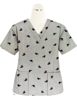 Top v neck 2 pocket half sleeve in Black Leaf Print, POPLIN FABRIC (65% POLYESTER, 35% COTTON)