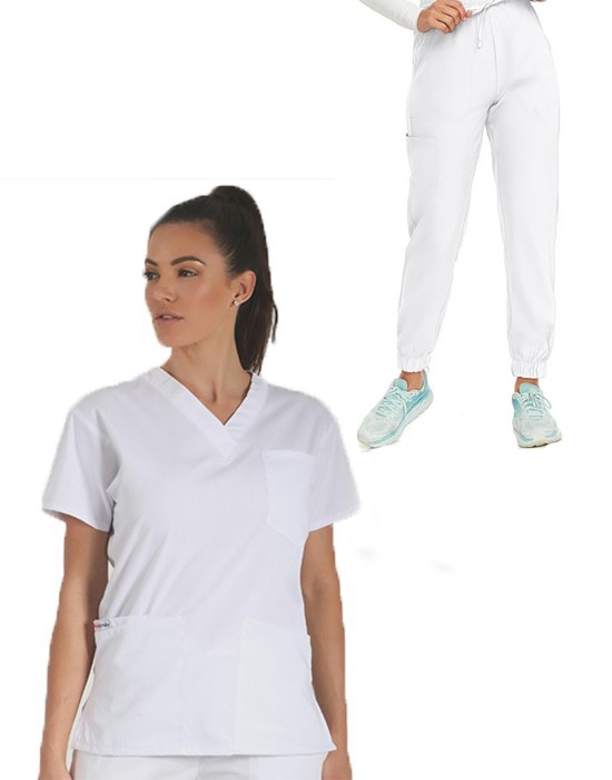 Poplin Ladies Jogger Scrub Set 6  Pockets Half Sleeves, Top 3 Pockets  and 3 Pockets Jogger Pant in (65% Polyester, 35% Cotton fabric)