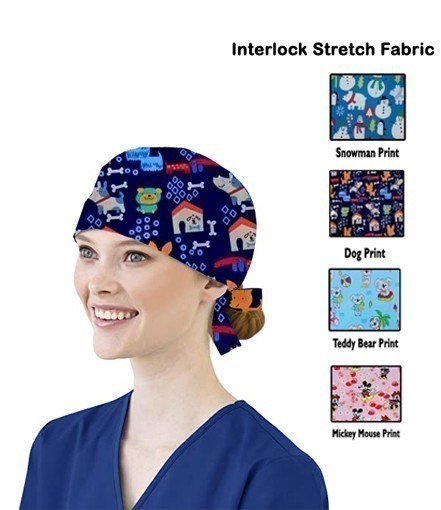  Printed Scrub Cap In Interlock Stretch Fabric