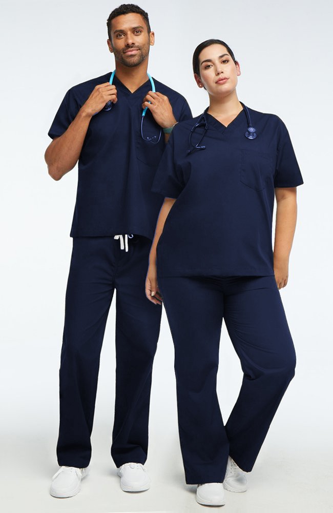 Microfiber Stretch Scrub set 2 pocket normal unisex solid half sleeve (top 1 pocket with bottom 1 pocket) with drawstring, non-elasticated waistband  in (97% POLYESTER, 3% SPANDEX)