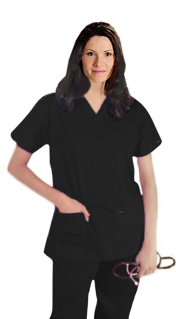 Stretchable Scrub set 5 pocket ladies solid half sleeve (2 pocket top, 3 pocket pant) in 35% Cotton 60% Polyester 5% Spandex