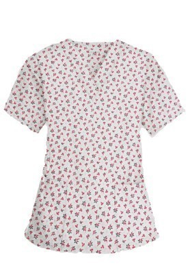 Printed scrub set 4 pocket ladies half sleeve Red and Black flower Print (2 pocket top and 2 pocket pant)