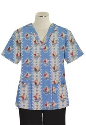 Printed scrub set 4 pocket ladies half sleeve Red And Peach Tulip Print (2 pocket top and 2 pocket pant)