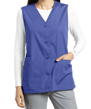Stretchable Scrub Jacket Vest (Sleeveless) 2 Pockets with Cell Phone Pocket Solid Ladies with Plastic Buttons in 35% Cotton 60% Polyester 5% Spandex