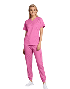 Ladies Jogger Scrub Set 9 Pockets Half Sleeves, Top 3 Pkts (1 Chest Pkt and 2 Lower Pkts) and Jogger Pant 6 Pkts (2 Side Pkts, 2 Back Pkts, 2 Cargo Pkts), Half Elastic Waistband, Matching Drawstring (65% Polyester, 35% Cotton)