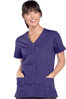 Poplin Scrub top 2 pocket solid front open v-neck with snap buttons half sleeve ladies in 65% polyester, 35% cotton fabric