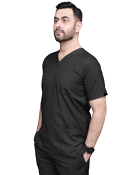 Microfiber Stretch Double Stitch Scrub Set 6 Pockets Solid Unisex Half Sleeves (3 Pockets Top, 3 Pockets Pant) in (97% POLYESTER, 3% SPANDEX)