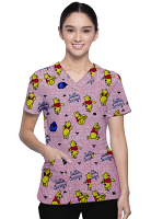 Pooh Printed Scrub Set 4 Pockets Ladies Half Sleeves (2 Pockets Top and 2 Pockets Pant)