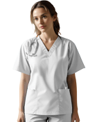 Stretchable Top v neck 2 pocket solid ladies half sleeve in 35% Cotton 60% Polyester 5% Spandex